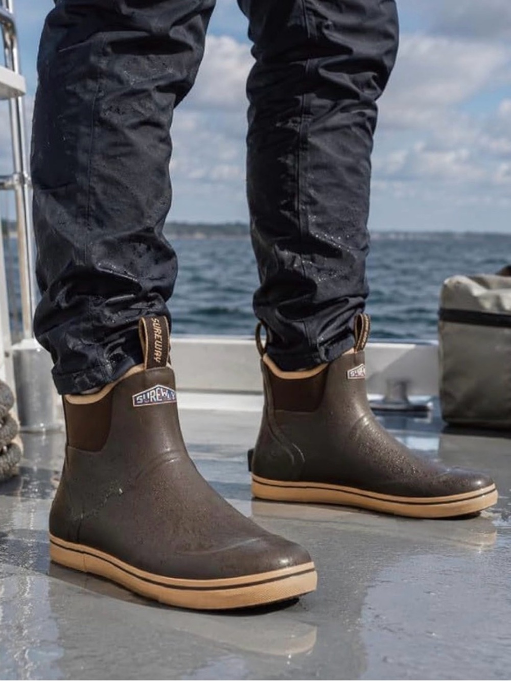 Waterproof Brown Slip-On Rain Boots with Tan Sole